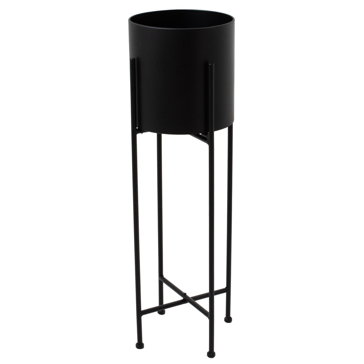 Large Matt Black Cylindrical Metal Planter On Black Frame For Hill Interiors - HIL-23094