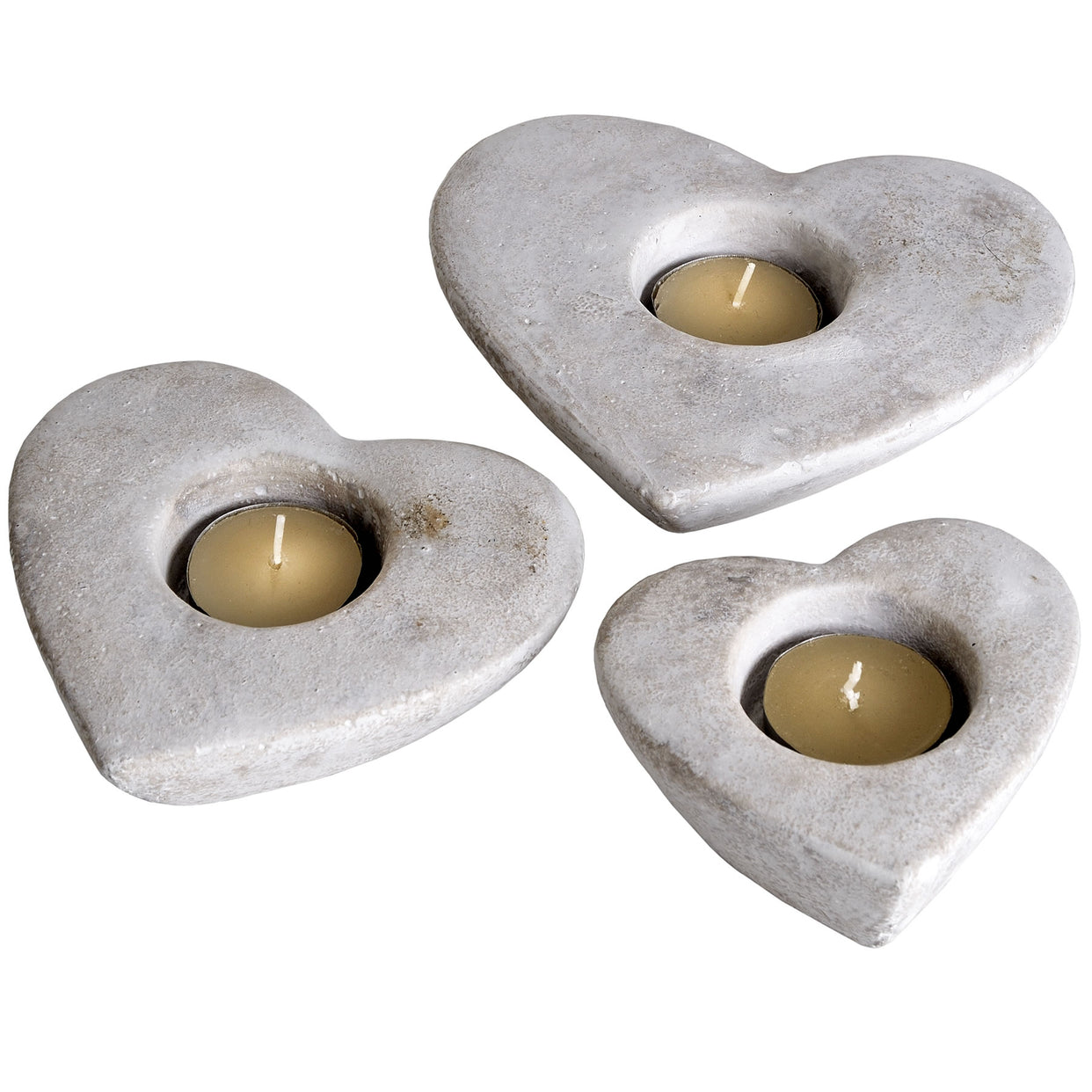 Stone Heart Tea Light Holders Set Of 3 Cream For Hill Interiors - HIL-9066