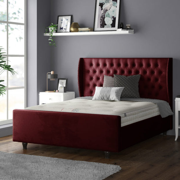 Aurora Chesterfield Wing Plush Velvet Bed Frame With Matching Buttons For MFS Products