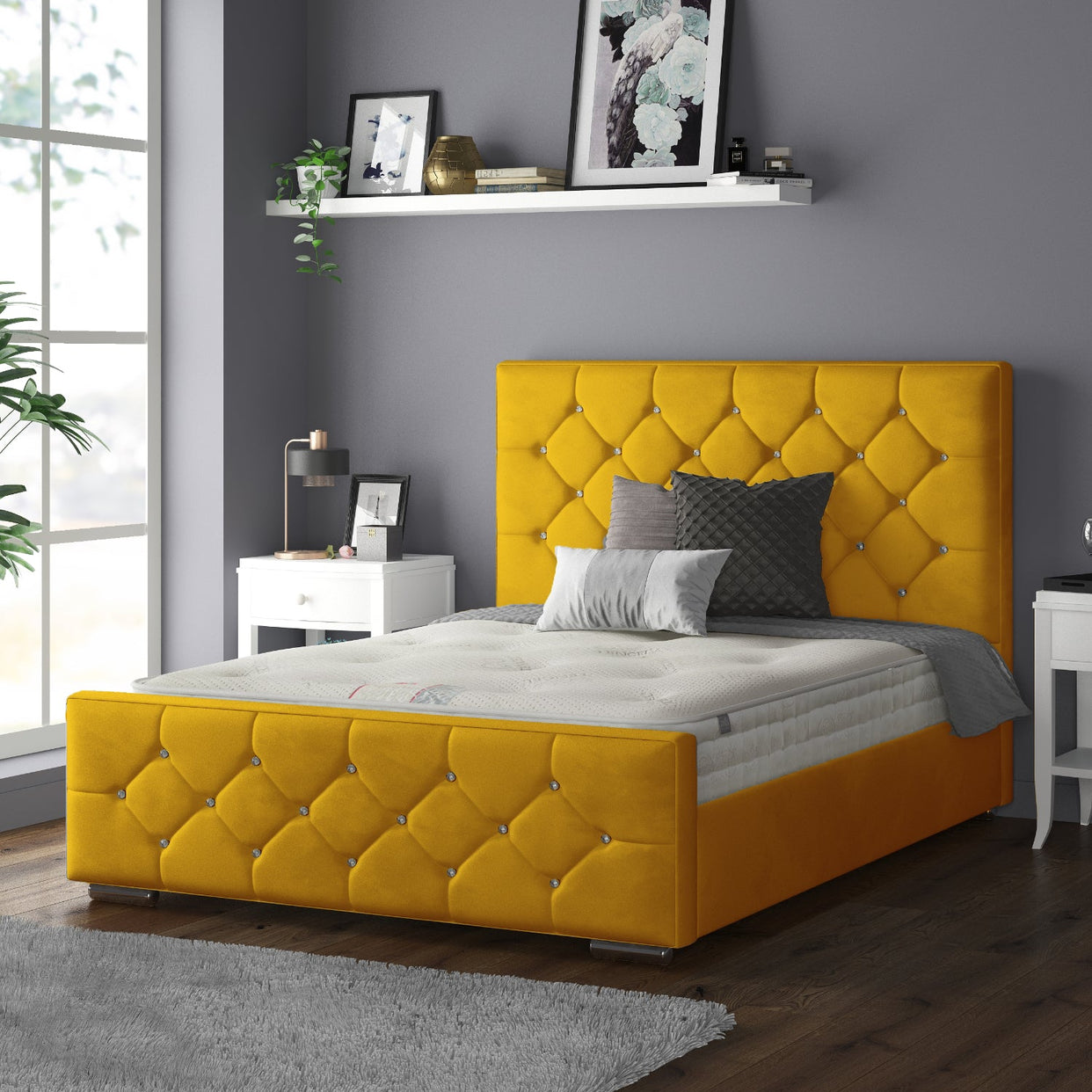 Belle Chesterfield Plush Velvet Bed Frame With Diamonds For MFS Products
