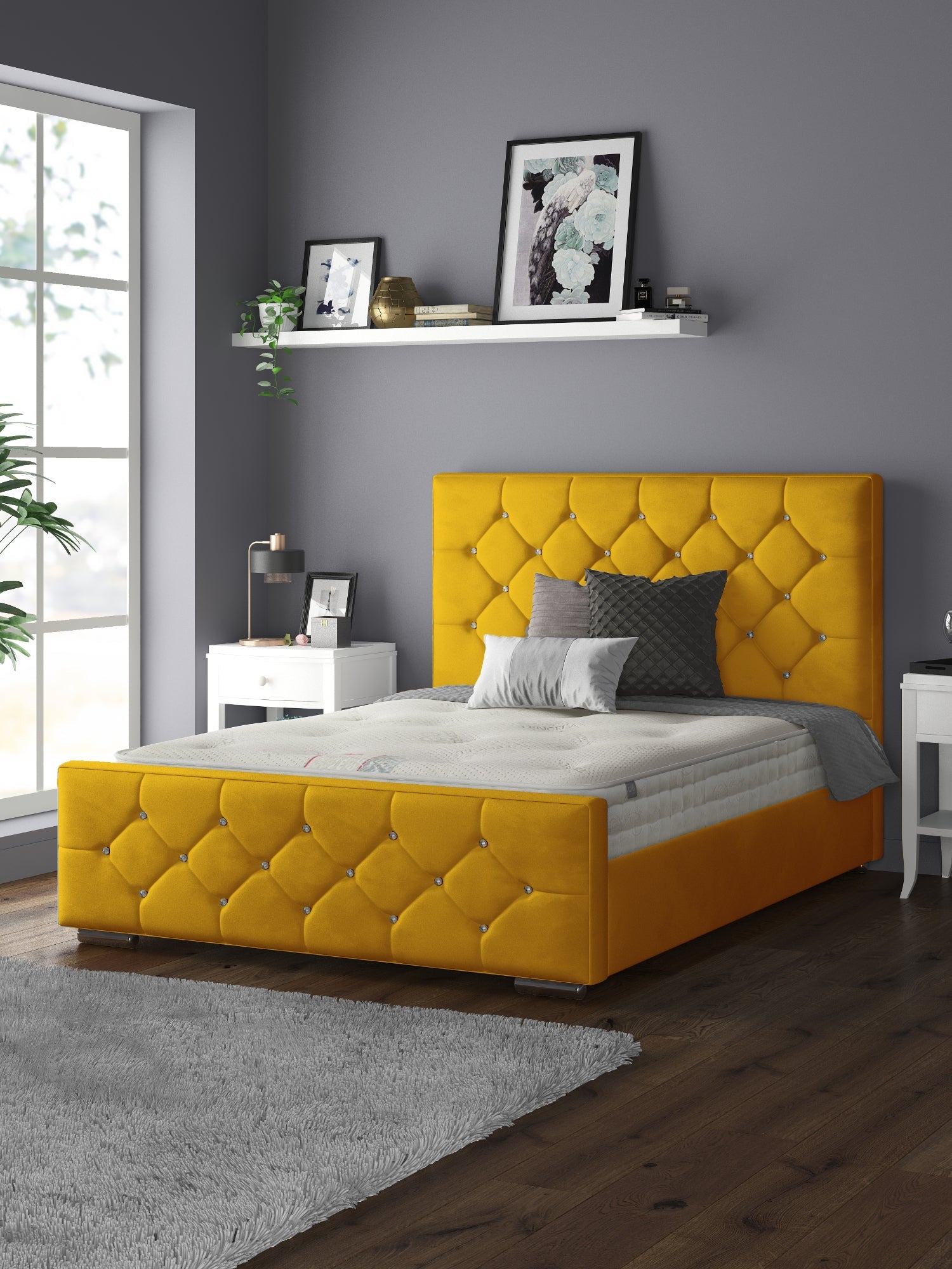 Belle Chesterfield Plush Velvet Bed Frame With Diamonds For MFS Products