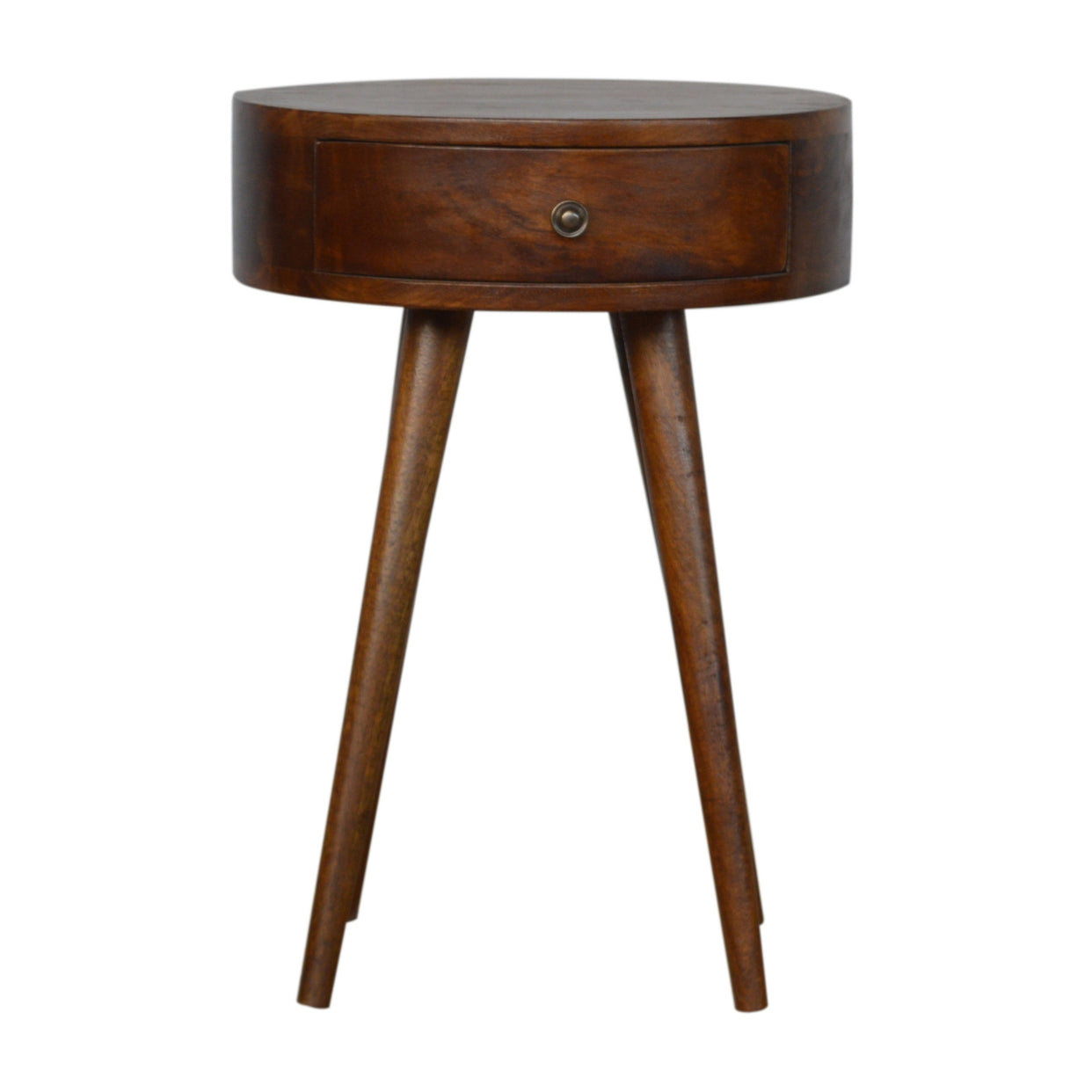 Nordic Chestnut Circular Shaped Mango Wood Bedside Table from Artisan Furniture - IN1298