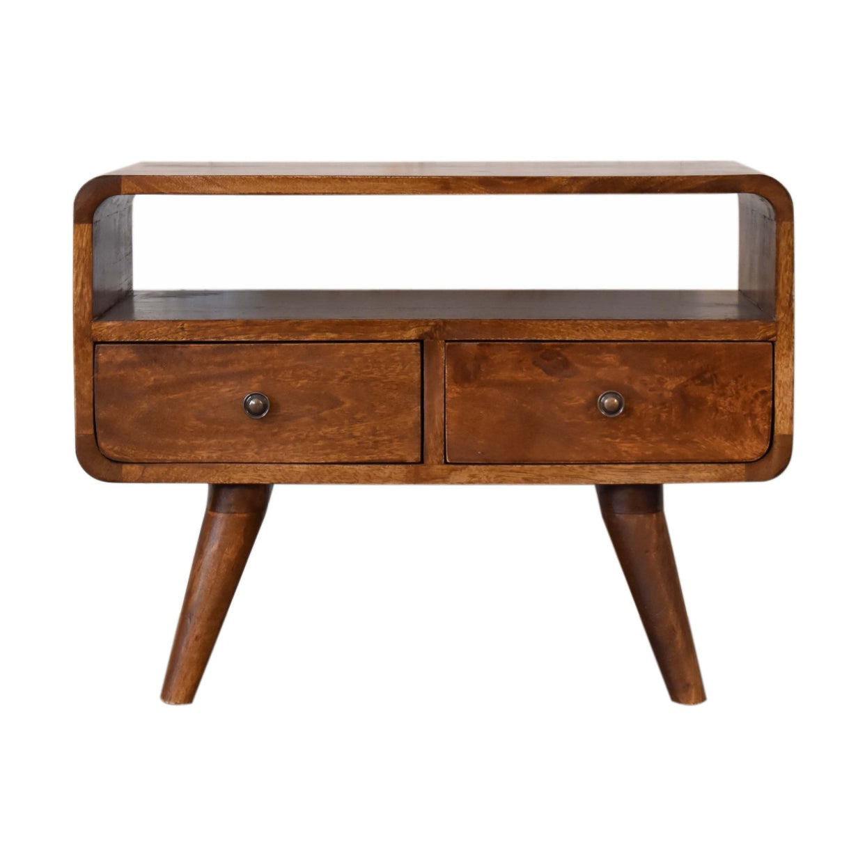 Small Chestnut Curved Mango Wood Media Unit With 2 Drawers from Artisan Furniture - IN1748