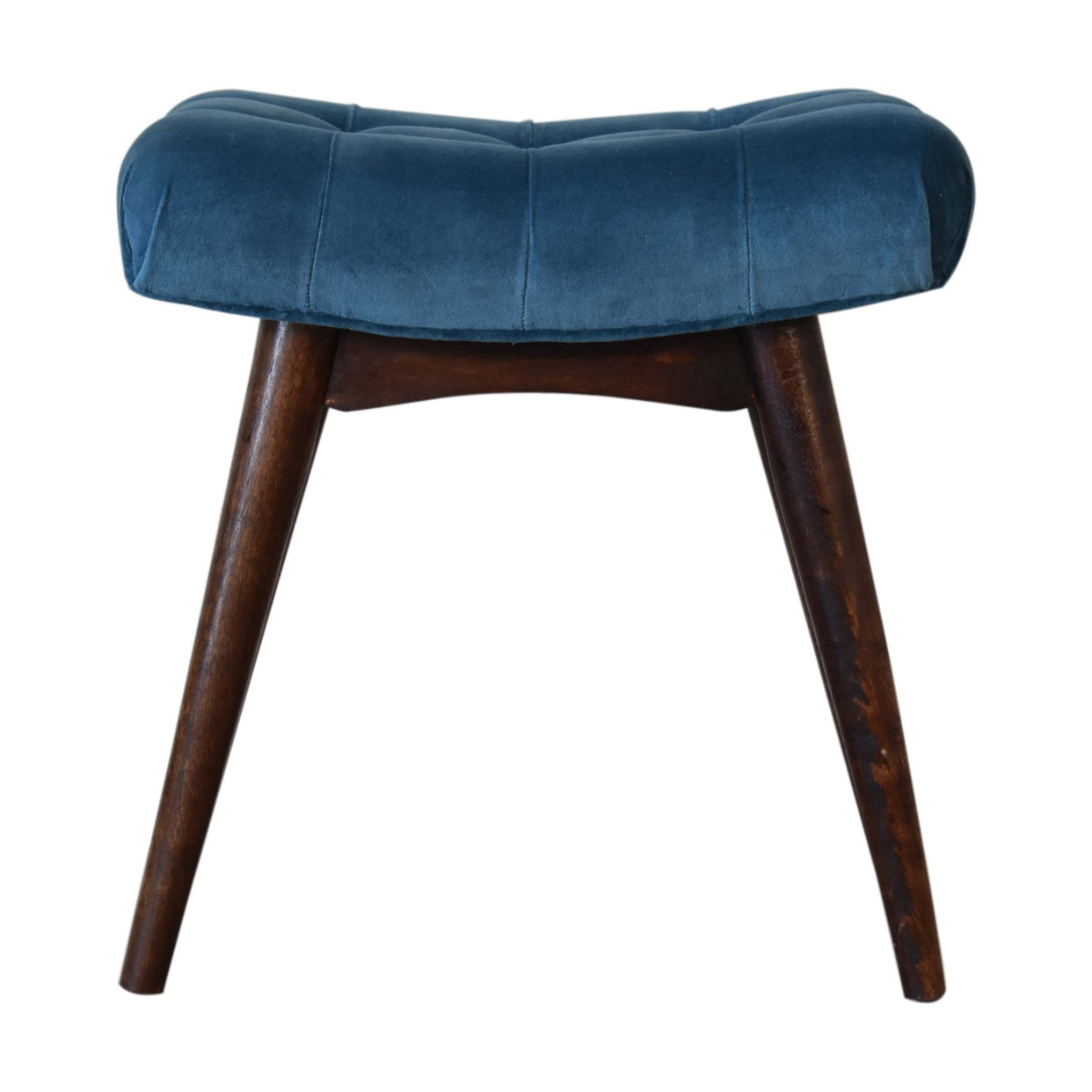 Small Teal Cotton Velvet Curved Mango Wood Bench from Artisan Furniture - IN1764