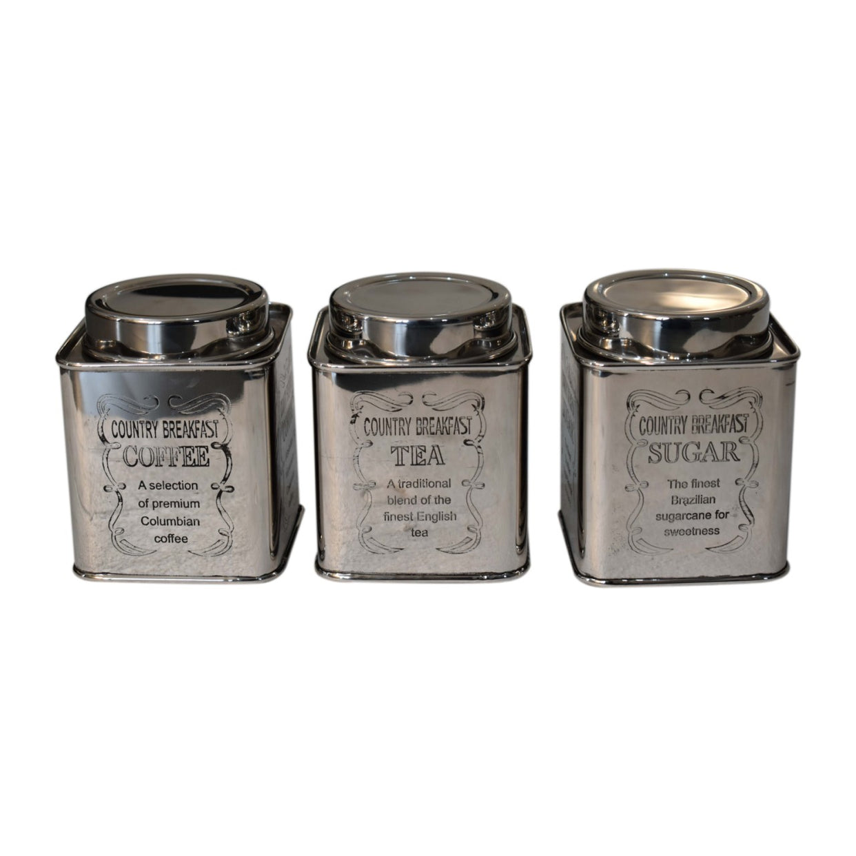 Chrome Sugar, Tea And Coffee Square Storage Set of 3 from Artisan Furniture - IN1928