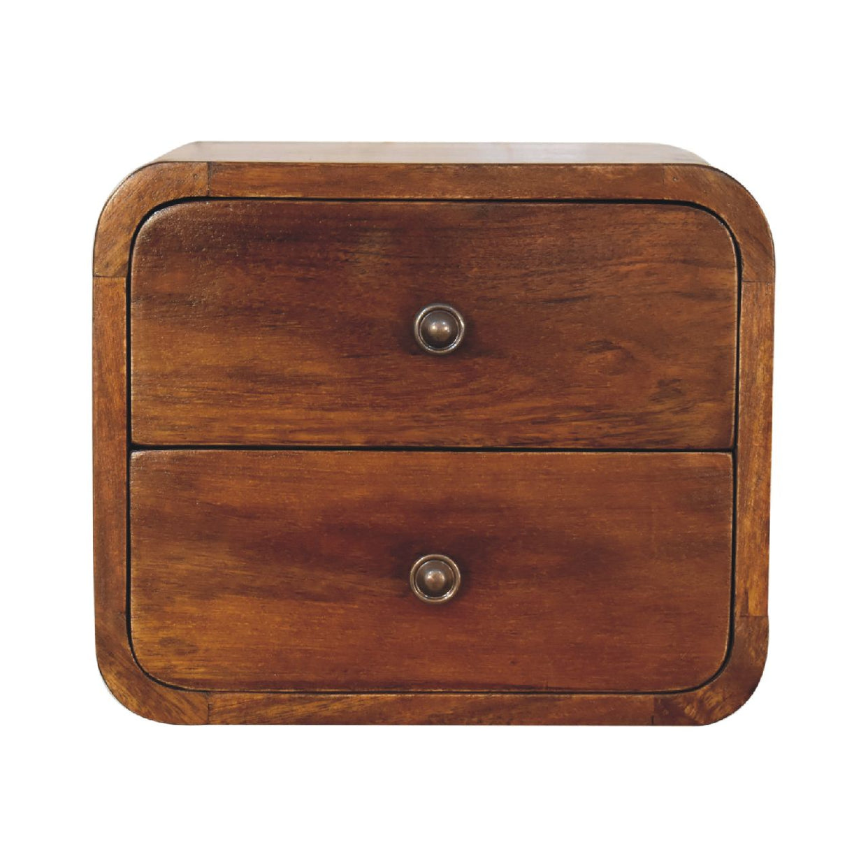 Small Curved Chestnut Wall Mounted Mango Wood Bedside Table from Artisan Furniture - IN3263