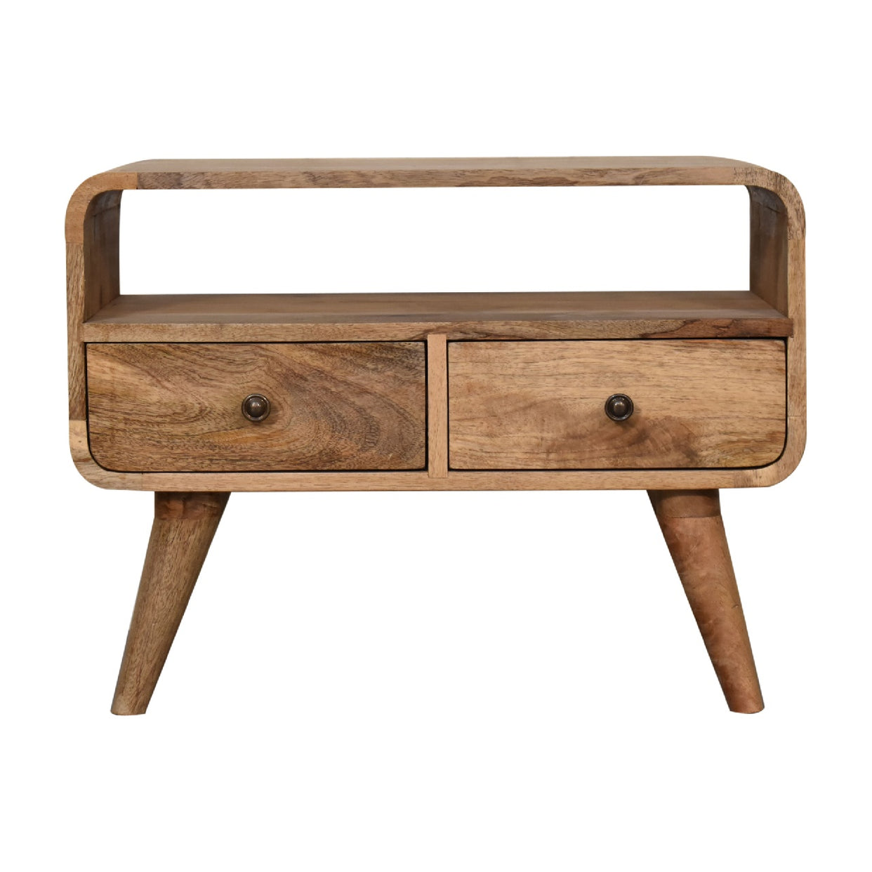 Small Curved Oak-Ish Mango Wood Media Unit from Artisan Furniture - IN3272