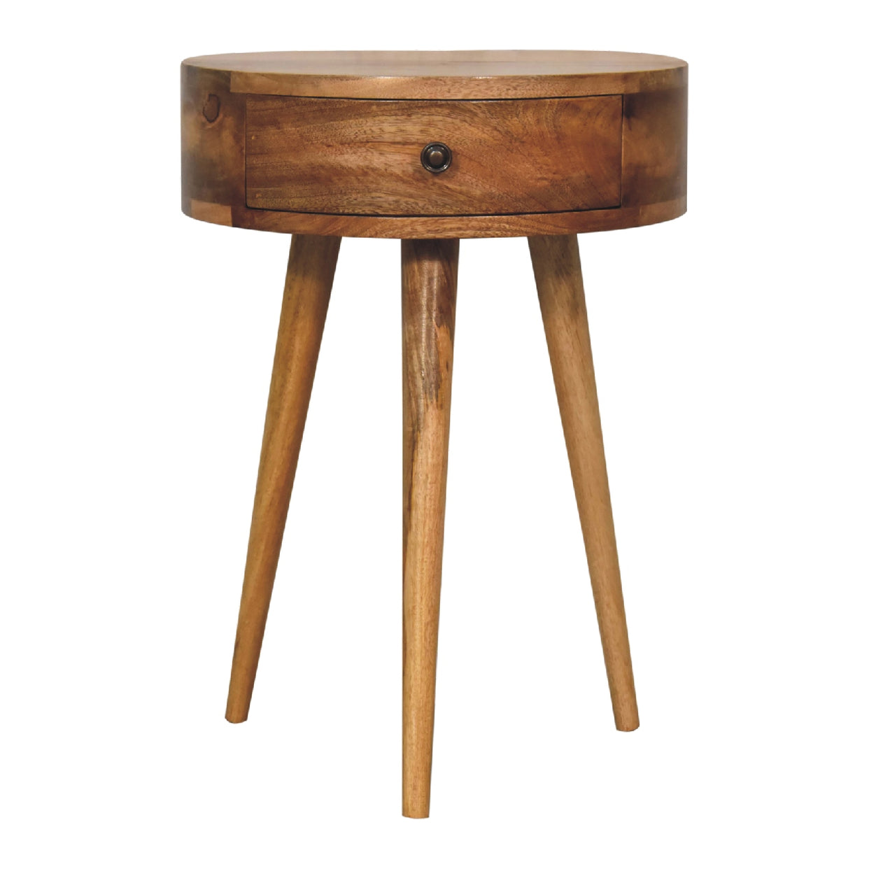 Nordic Oak-Ish Circular Shaped Small Mango Wood Bedside Table from Artisan Furniture - IN3279