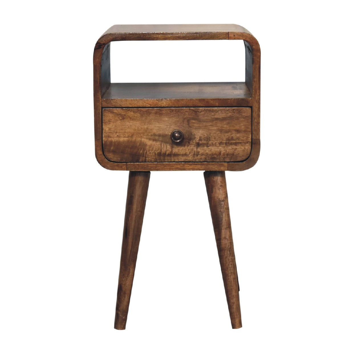 Small Curved Grey Washed Mango Wood Bedside Table With Open Slot from Artisan Furniture - IN3280