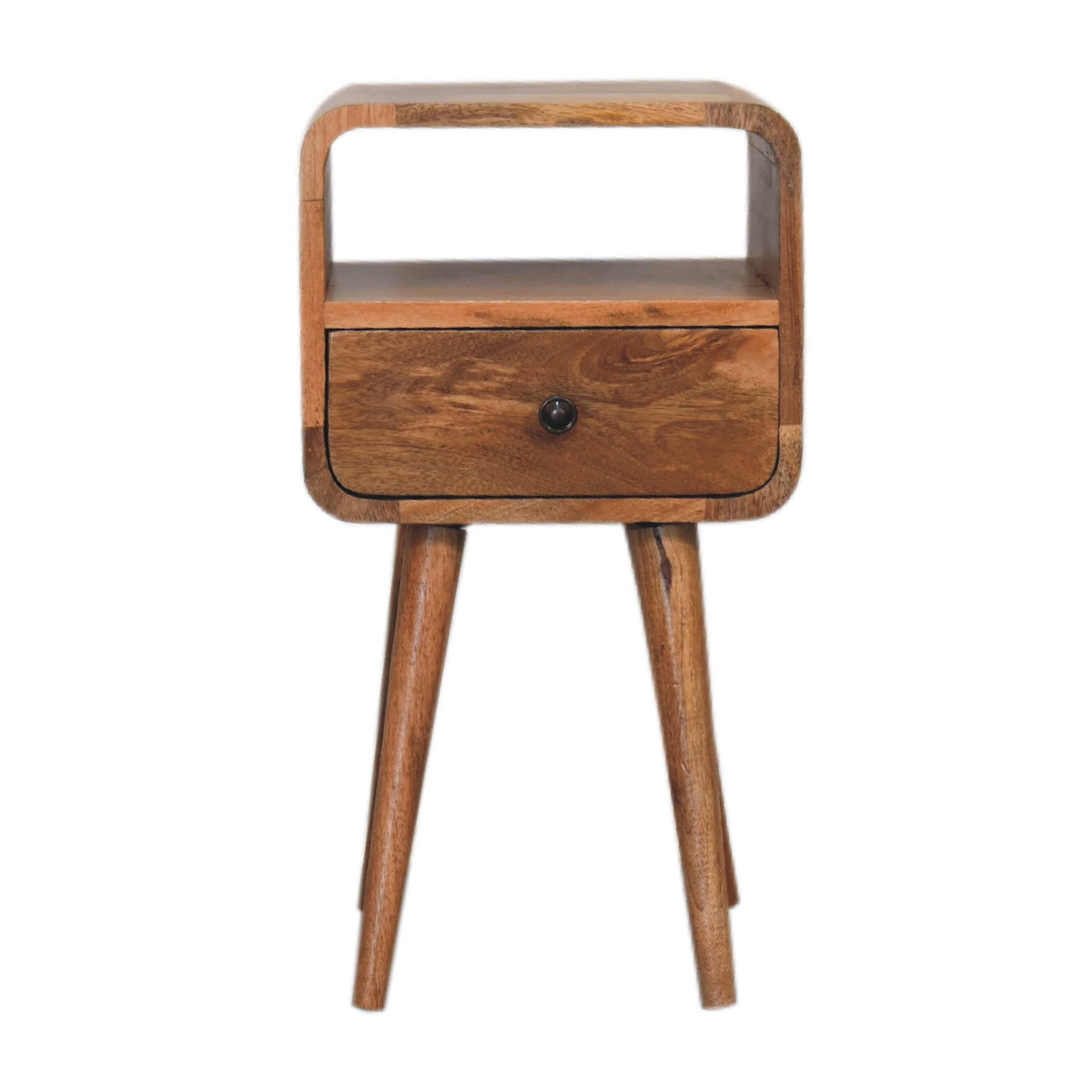 Small Curved Mango Wood Bedside Table With Open Slot Oak-Ish from Artisan Furniture - IN3314