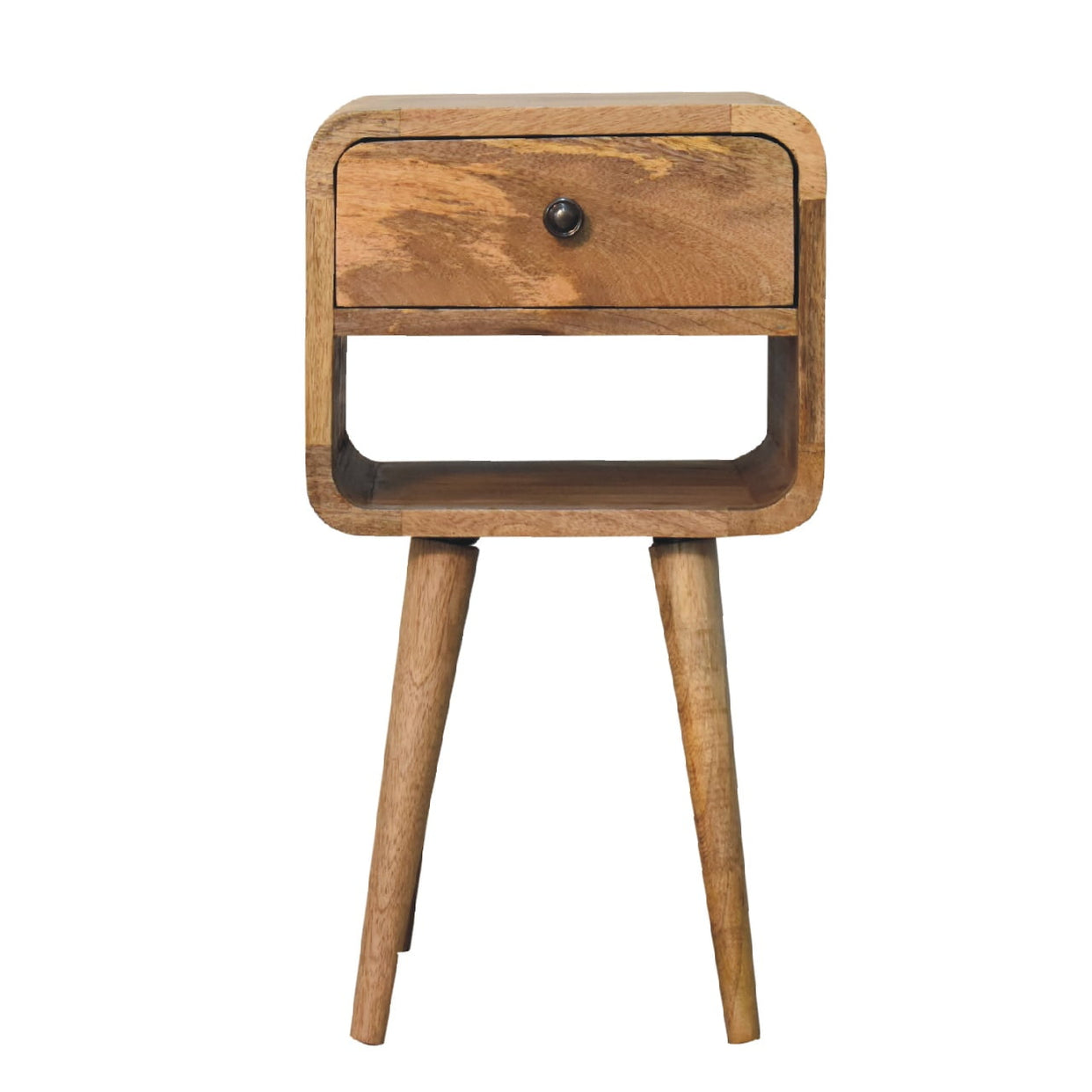 Small Curved Mango Wood Bedside Table With Lower Slot Oak-Ish from Artisan Furniture - IN3349