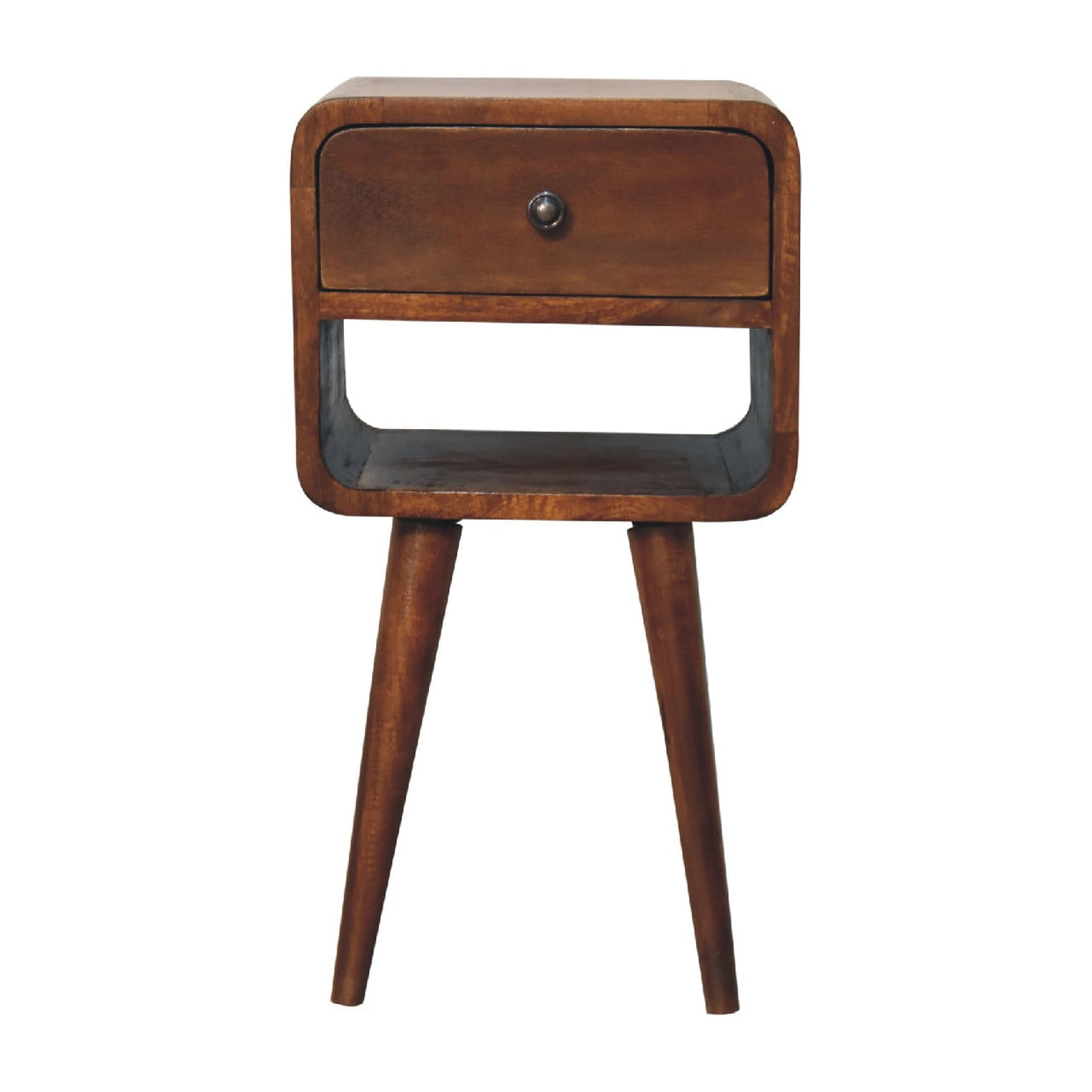 Small Curved Mango Wood Bedside Table With Lower Slot Chestnut from Artisan Furniture - IN3350