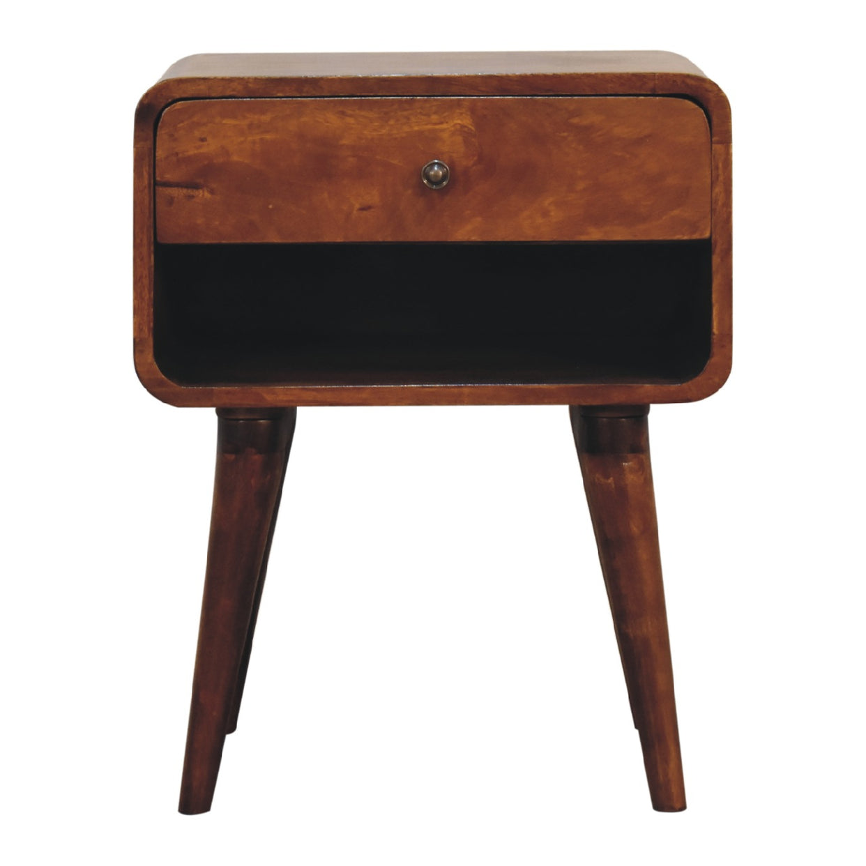 Curved Mango Wood Bedside Table With Open Slot Chestnut from Artisan Furniture - IN3363
