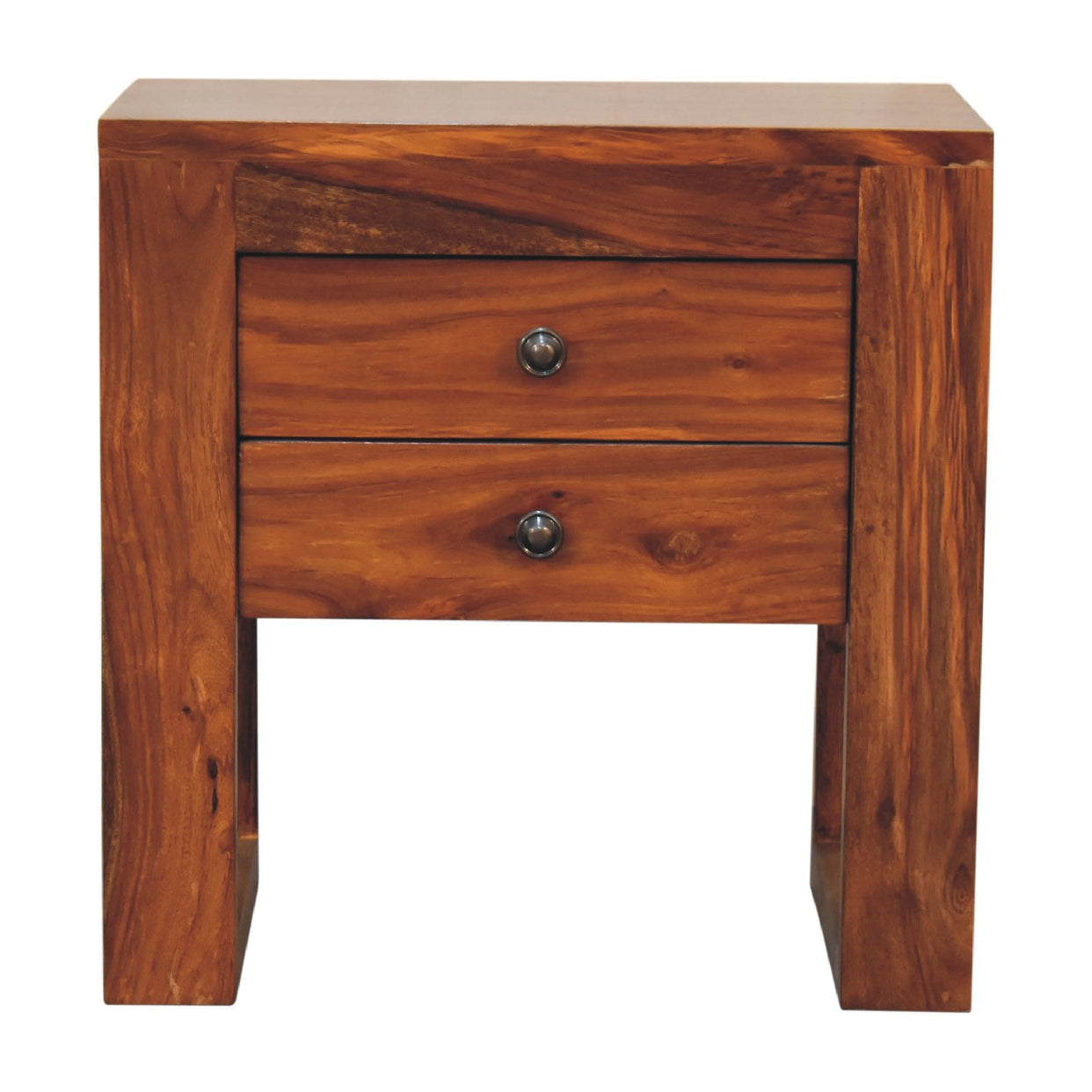 Square Honey Mango Wood Bedside Table With U-Shape Feet from Artisan Furniture - IN3378