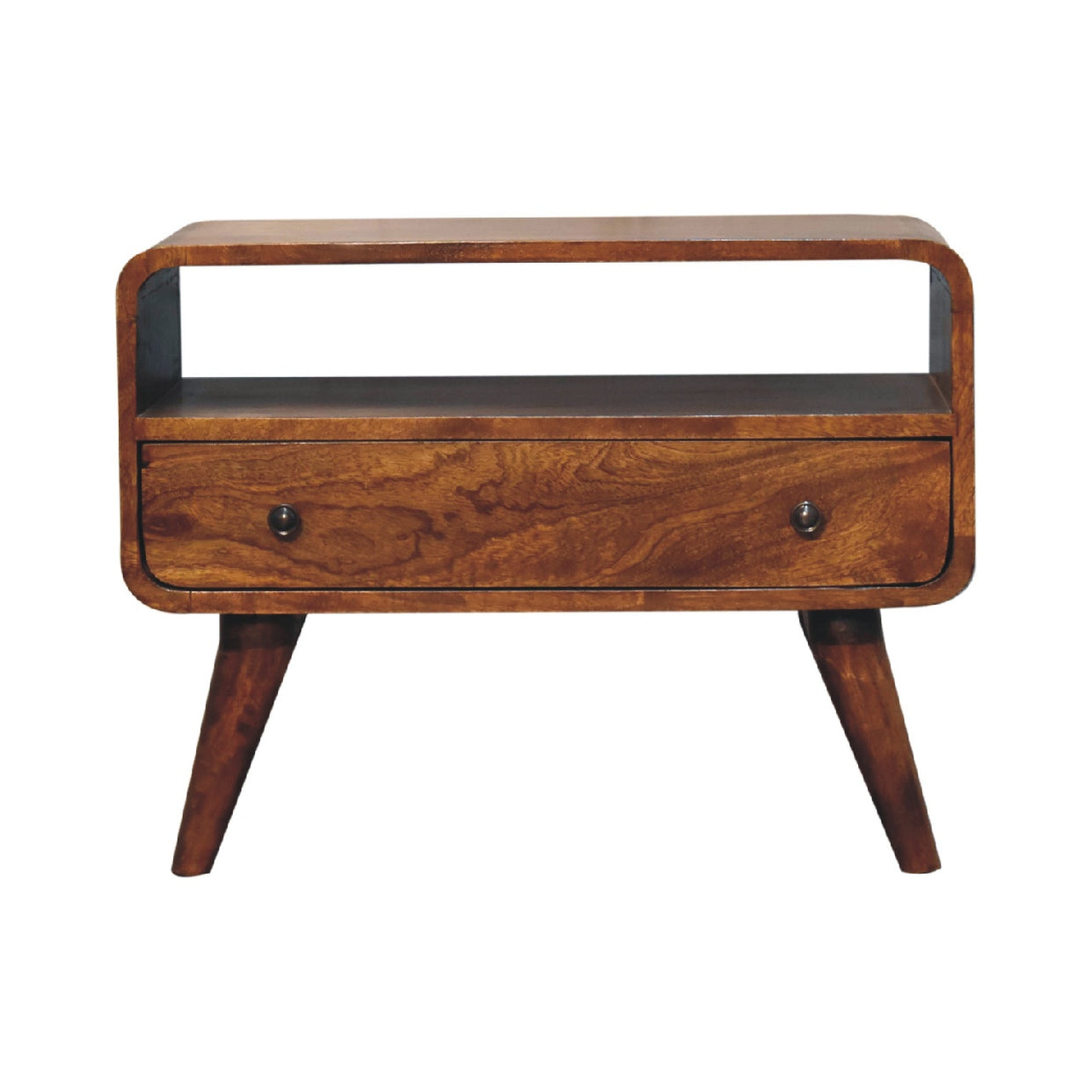 Small Chestnut Curved Mango Wood Media Unit from Artisan Furniture - IN3539