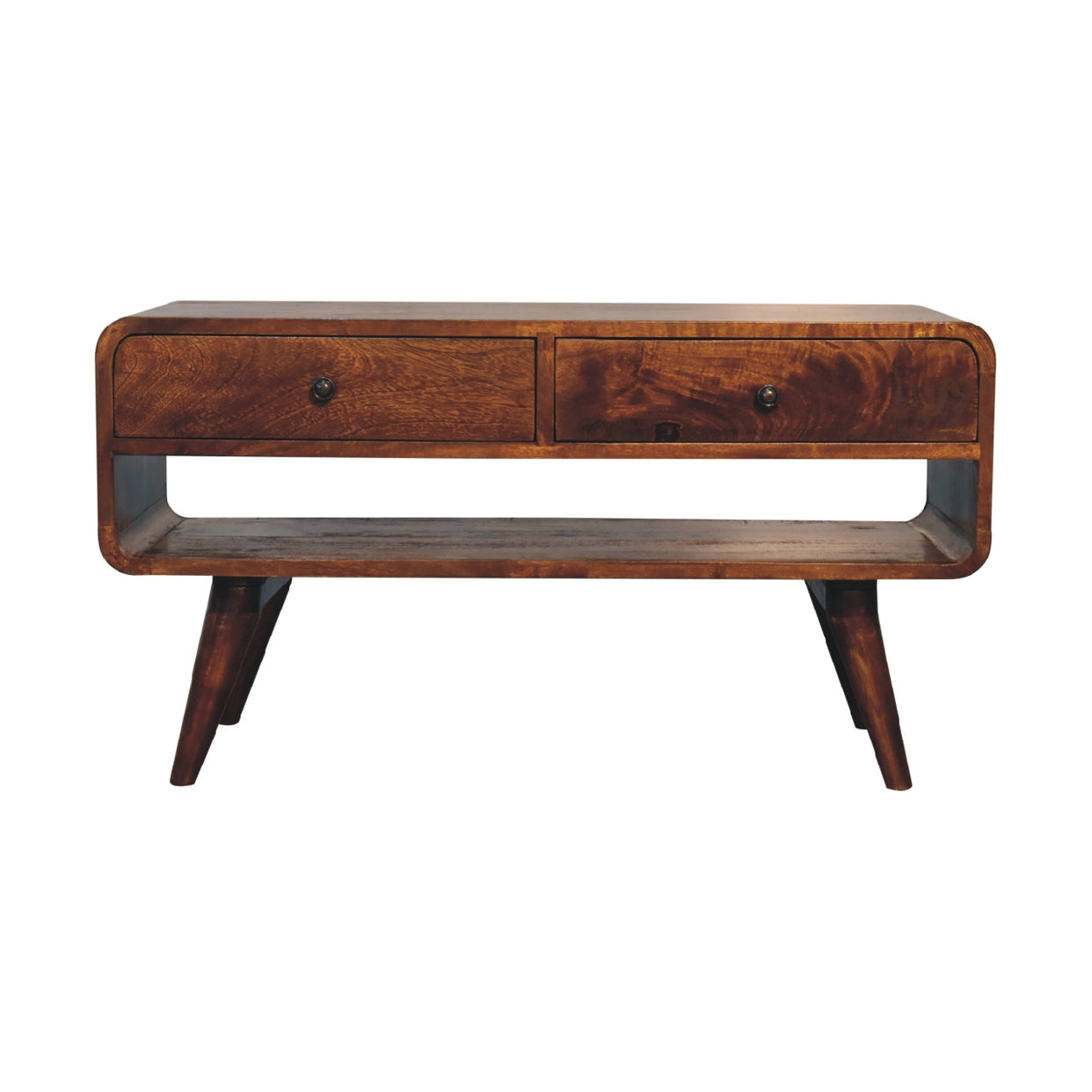 Reverse Curved Chestnut Mango Wood Media Unit from Artisan Furniture - IN3567