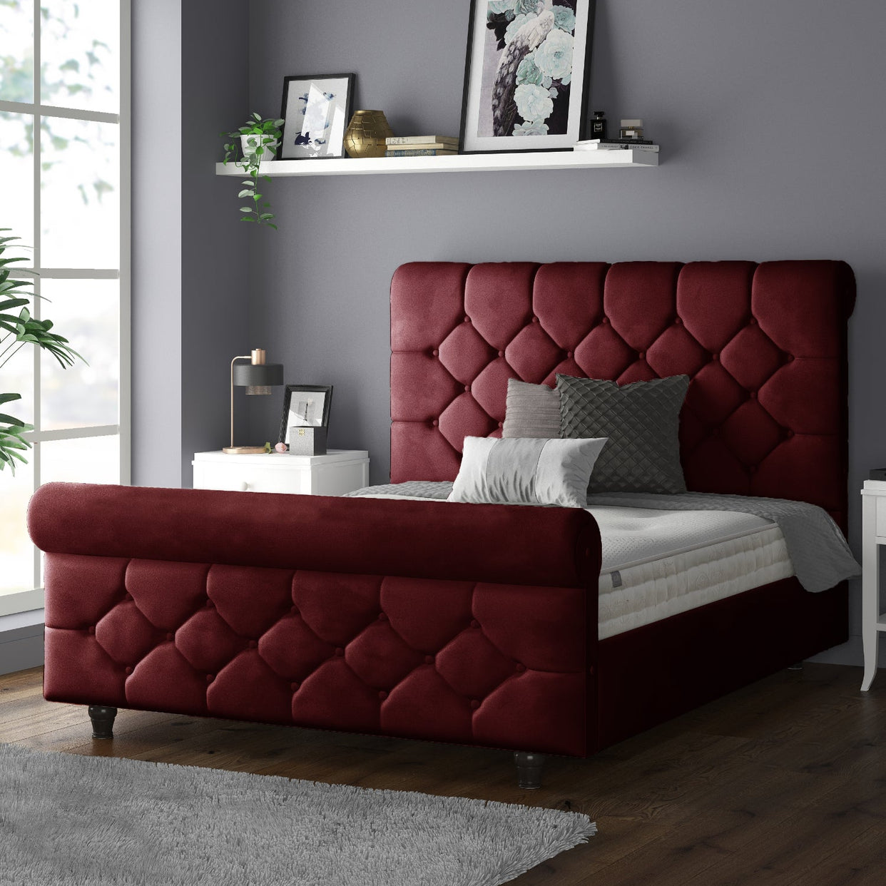 Jasmine Velvet Chesterfield Sleigh Plush Velvet Bed Frame For MFS Products