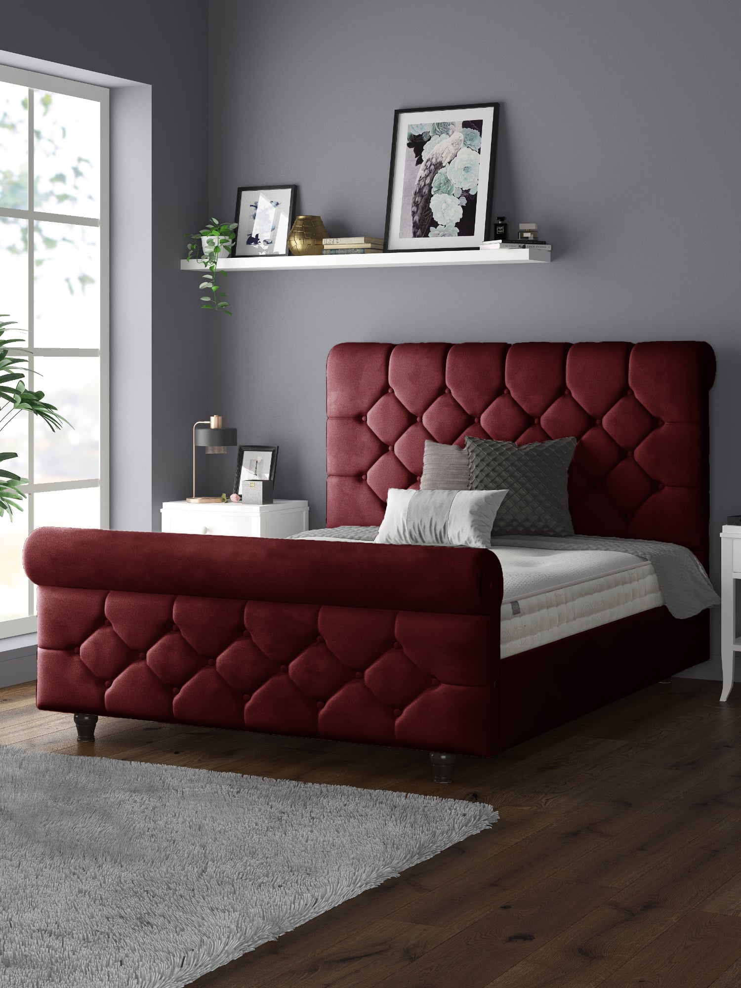 Jasmine Velvet Chesterfield Sleigh Plush Velvet Bed Frame For MFS Products