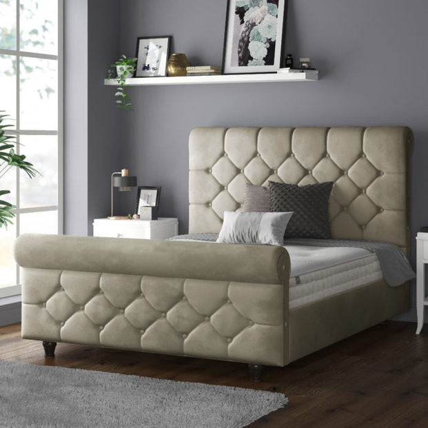 Jasmine Velvet Chesterfield Sleigh Plush Velvet Bed Frame For MFS Products