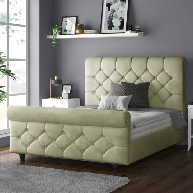 Jasmine Velvet Chesterfield Sleigh Plush Velvet Bed Frame For MFS Products
