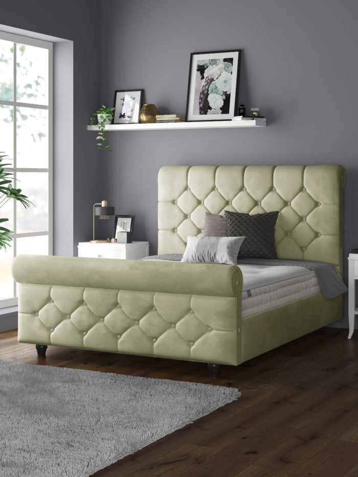 Jasmine Velvet Chesterfield Sleigh Plush Velvet Bed Frame For MFS Products