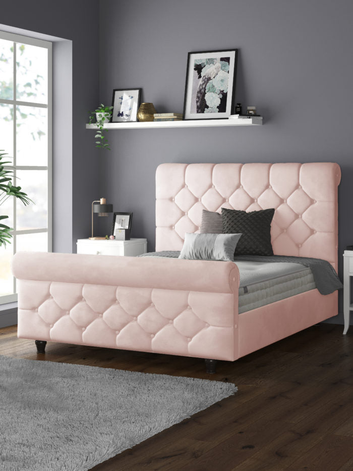 Jasmine Velvet Chesterfield Sleigh Plush Velvet Bed Frame For MFS Products