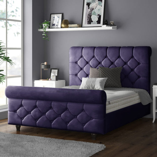 Jasmine Velvet Chesterfield Sleigh Plush Velvet Bed Frame For MFS Products