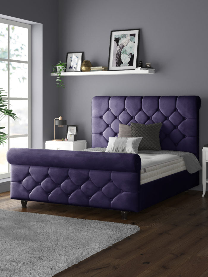 Jasmine Velvet Chesterfield Sleigh Plush Velvet Bed Frame For MFS Products