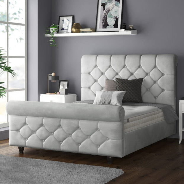 Jasmine Velvet Chesterfield Sleigh Plush Velvet Bed Frame For MFS Products
