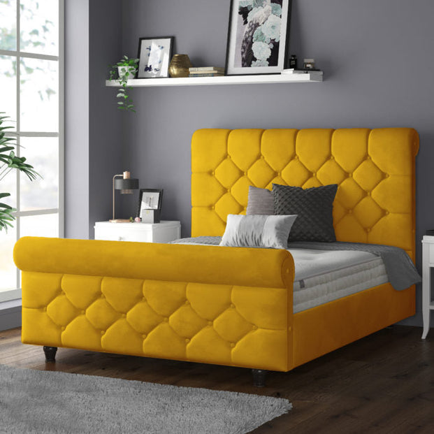 Jasmine Velvet Chesterfield Sleigh Plush Velvet Bed Frame For MFS Products