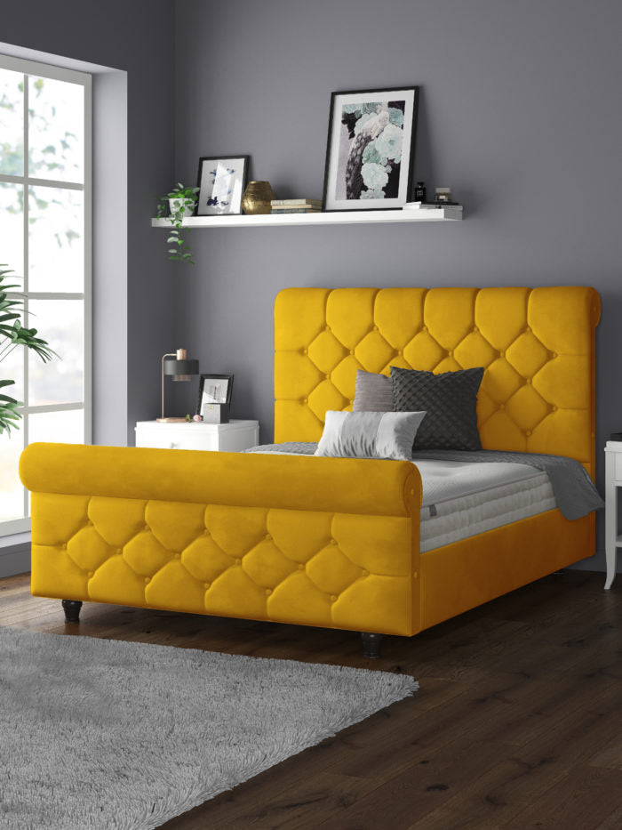 Jasmine Velvet Chesterfield Sleigh Plush Velvet Bed Frame For MFS Products