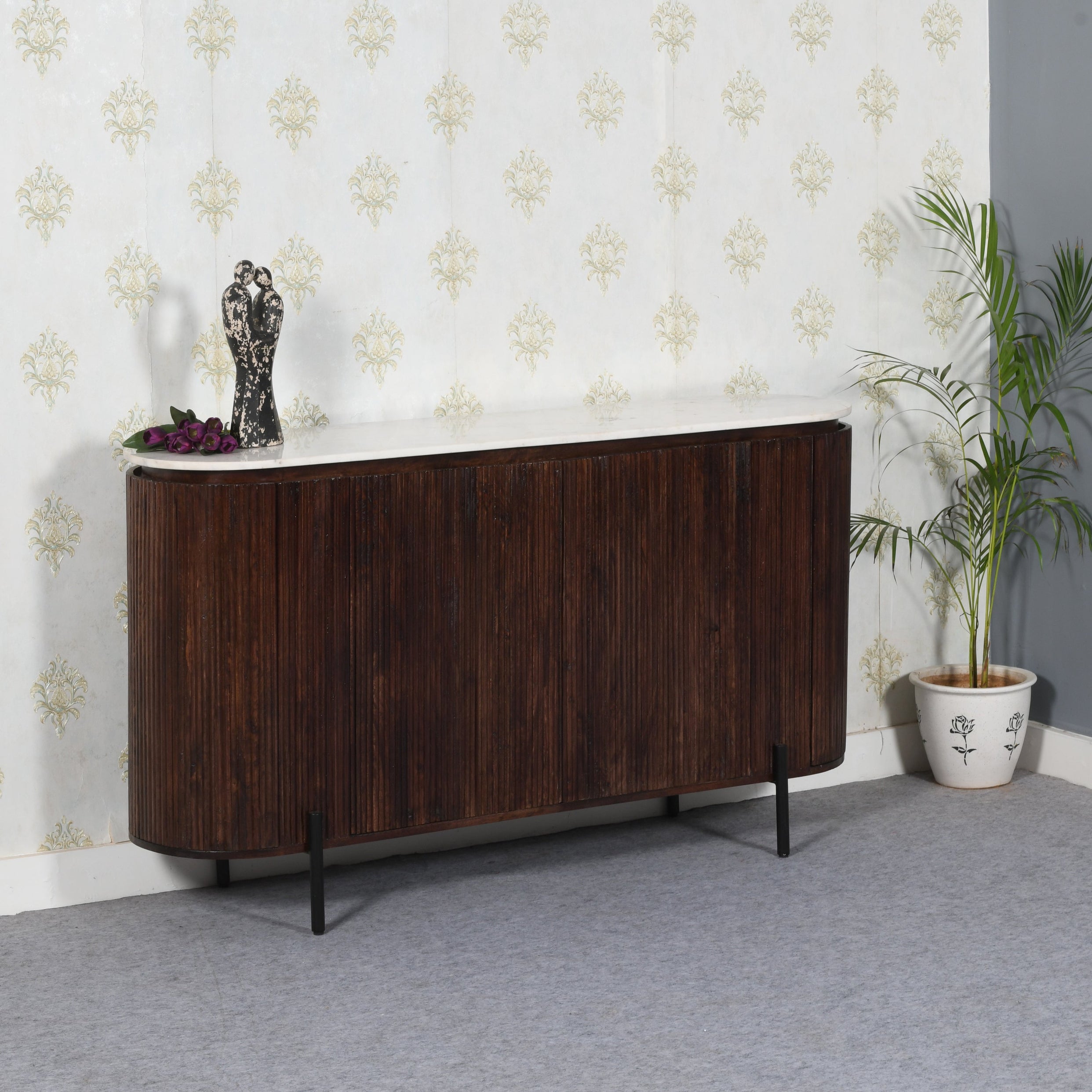 Opal Mango Wood Sideboard With Marble Top & Metal Legs For Indian Hub-IH-MT06