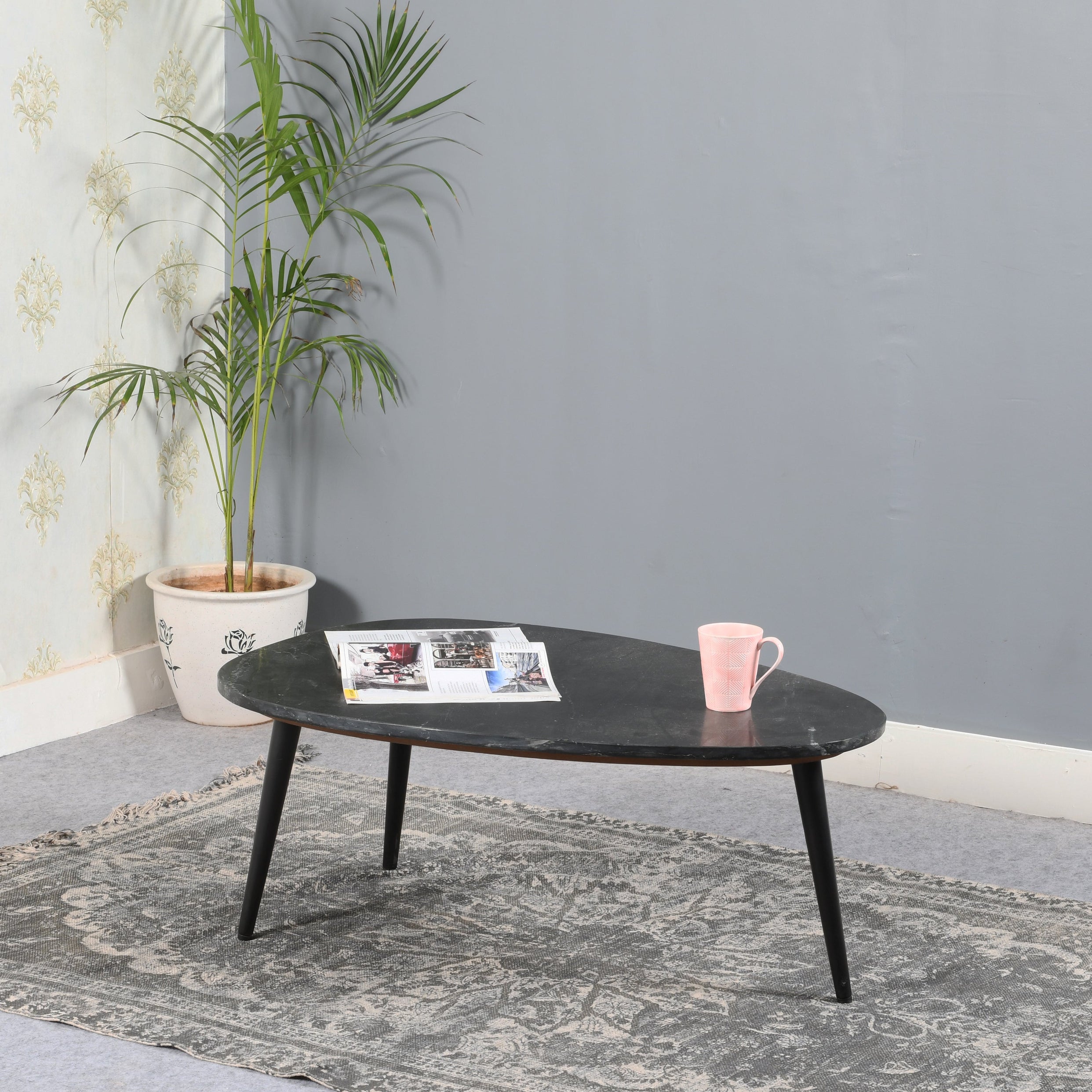 Opal Coffee Table With Black Marble Top & Metal Legs For Indian Hub-IH-MT18