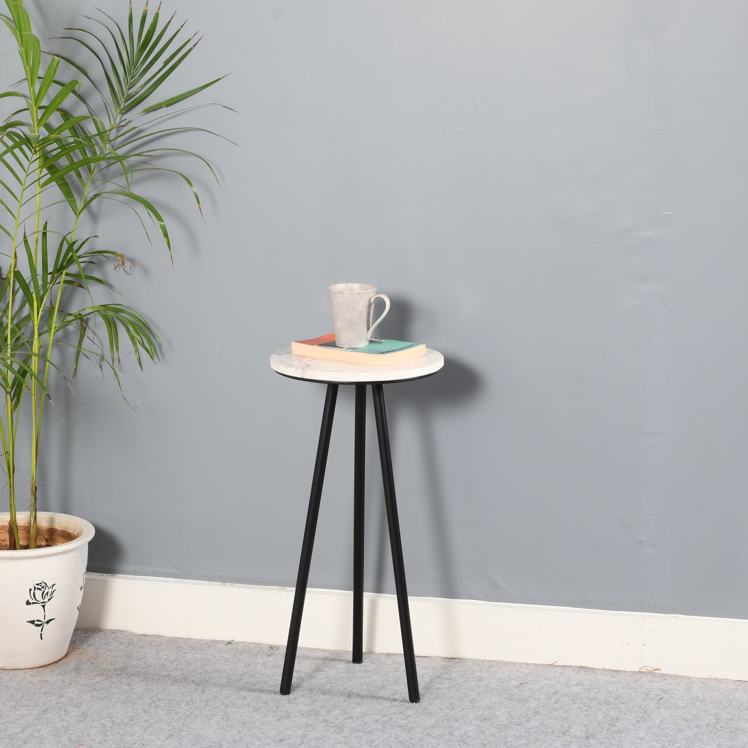 Opal Side Table With White Marble Top & Metal Legs For Indian Hub-IH-MT22