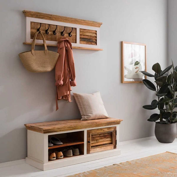 Alfie Wood Shoe Rack & Hanger Wall Hook Set For Indian Hub-IH-MW15