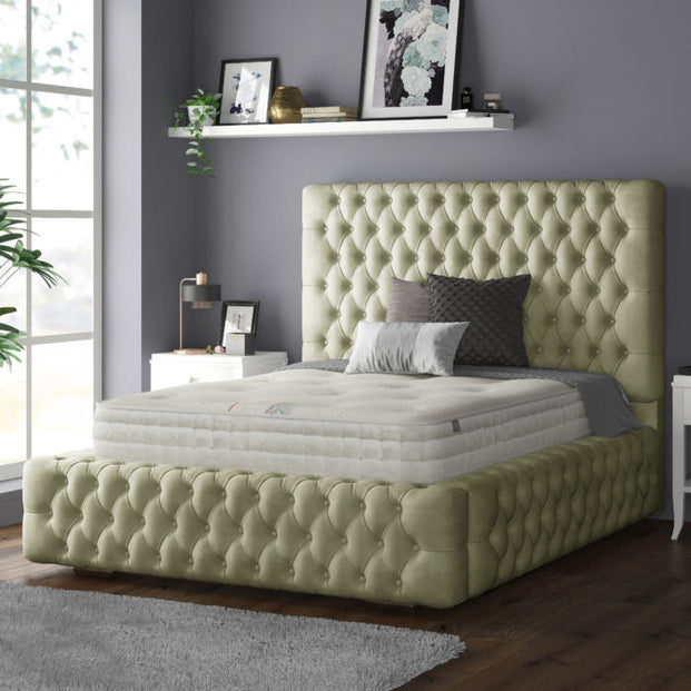 Royal Cushioned Chesterfield Plush Velvet Bed Frame Matching Buttons 10 Inch Border For MFS Products
