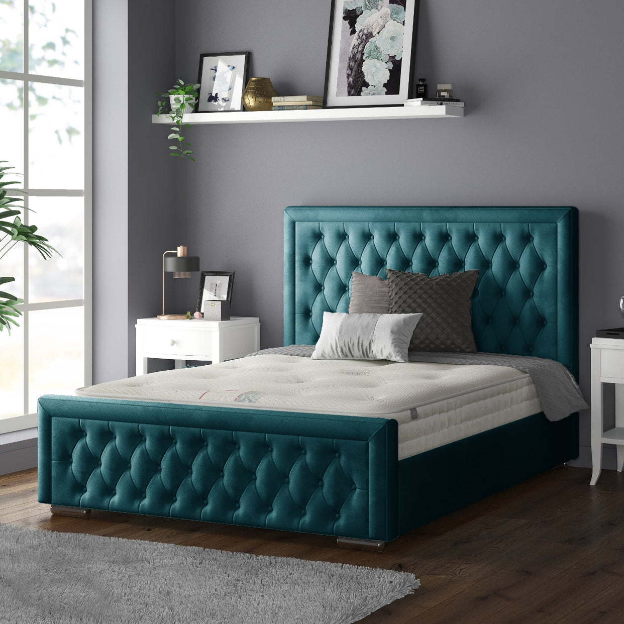 Sandringham Bordered Chesterfield Plush Velvet Bed Frame With Diamonds For MFS Products