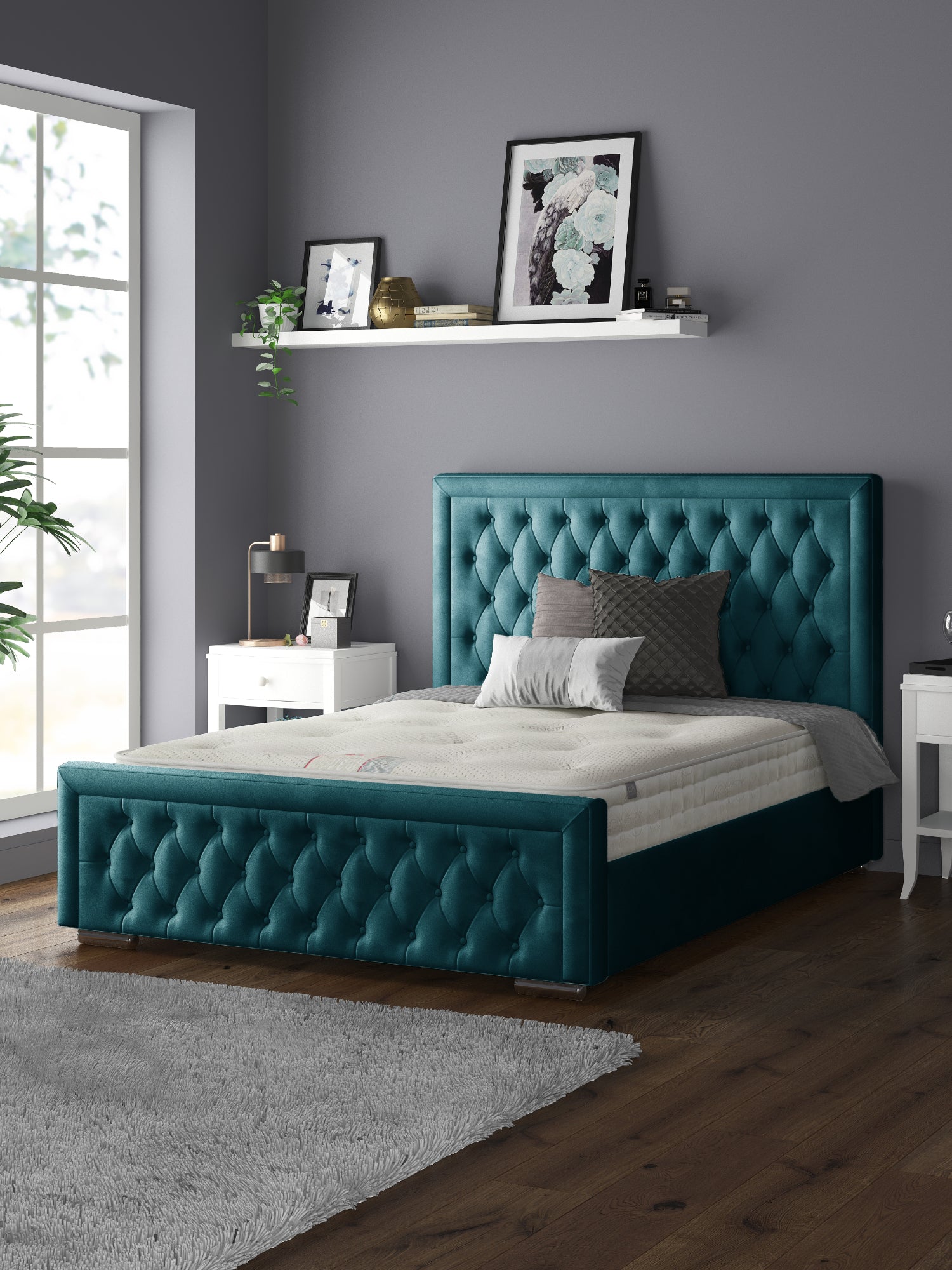 Sandringham Bordered Chesterfield Plush Velvet Bed Frame With Diamonds For MFS Products