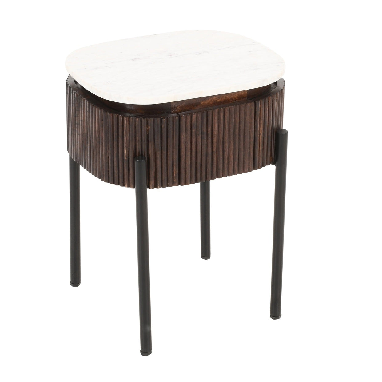 Opal Mango Wood Bedside Table With Marble Top & Metal Legs For Indian Hub-IH-MT12