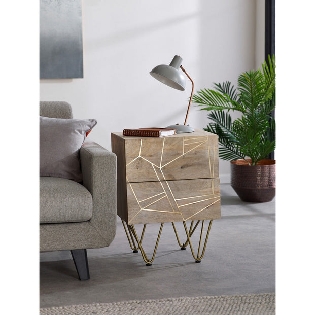 Light Gold 2 Drawer Side Table For Indian Hub-IH-BRC01