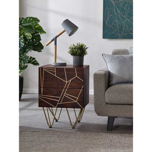 Dark Gold 2 Drawer Side Table For Indian Hub-IH-BRS01