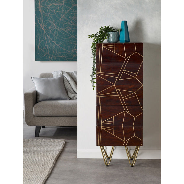 Dark Gold Tall Chest Of Drawers For Indian Hub-IH-BRS06