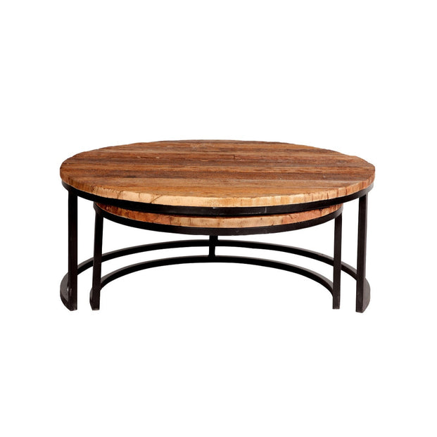 Round Railway Sleeper Set Of 2 Coffee Tables For Indian Hub-IH-COT05