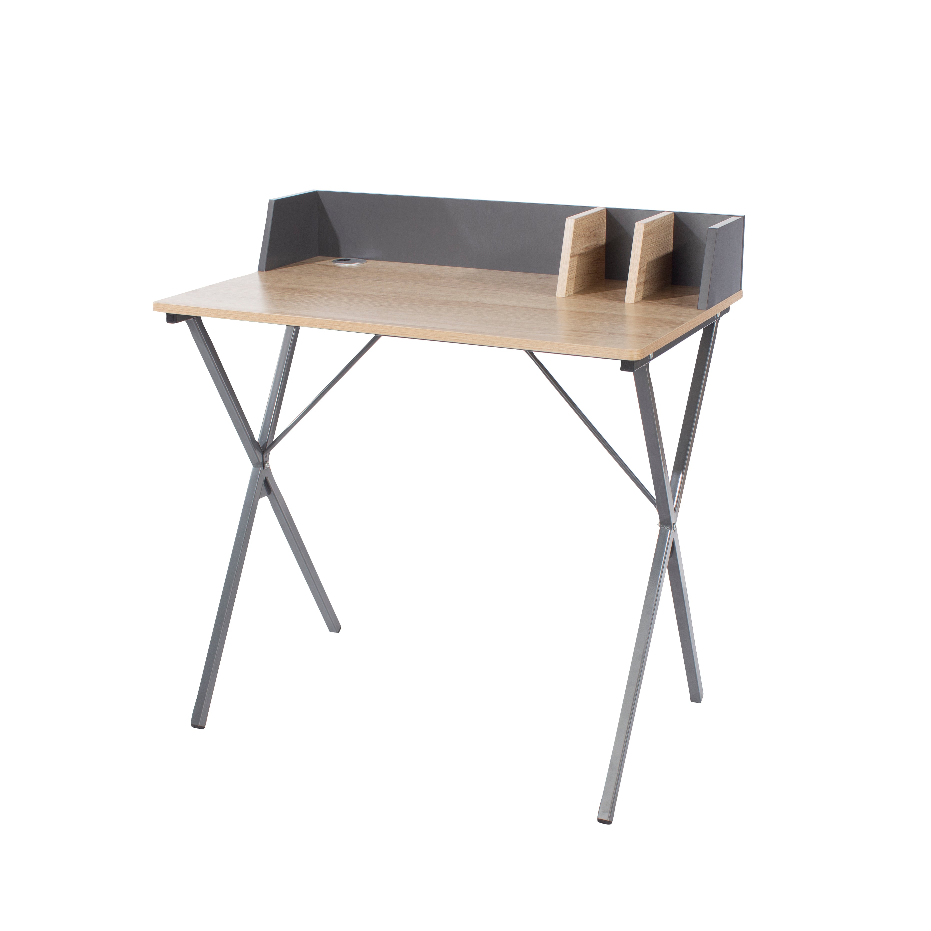 Ladarien Home Study Oak Effect Desk With Grey Metal And Cross Legs For Core Products - CFD-LFDSK-03