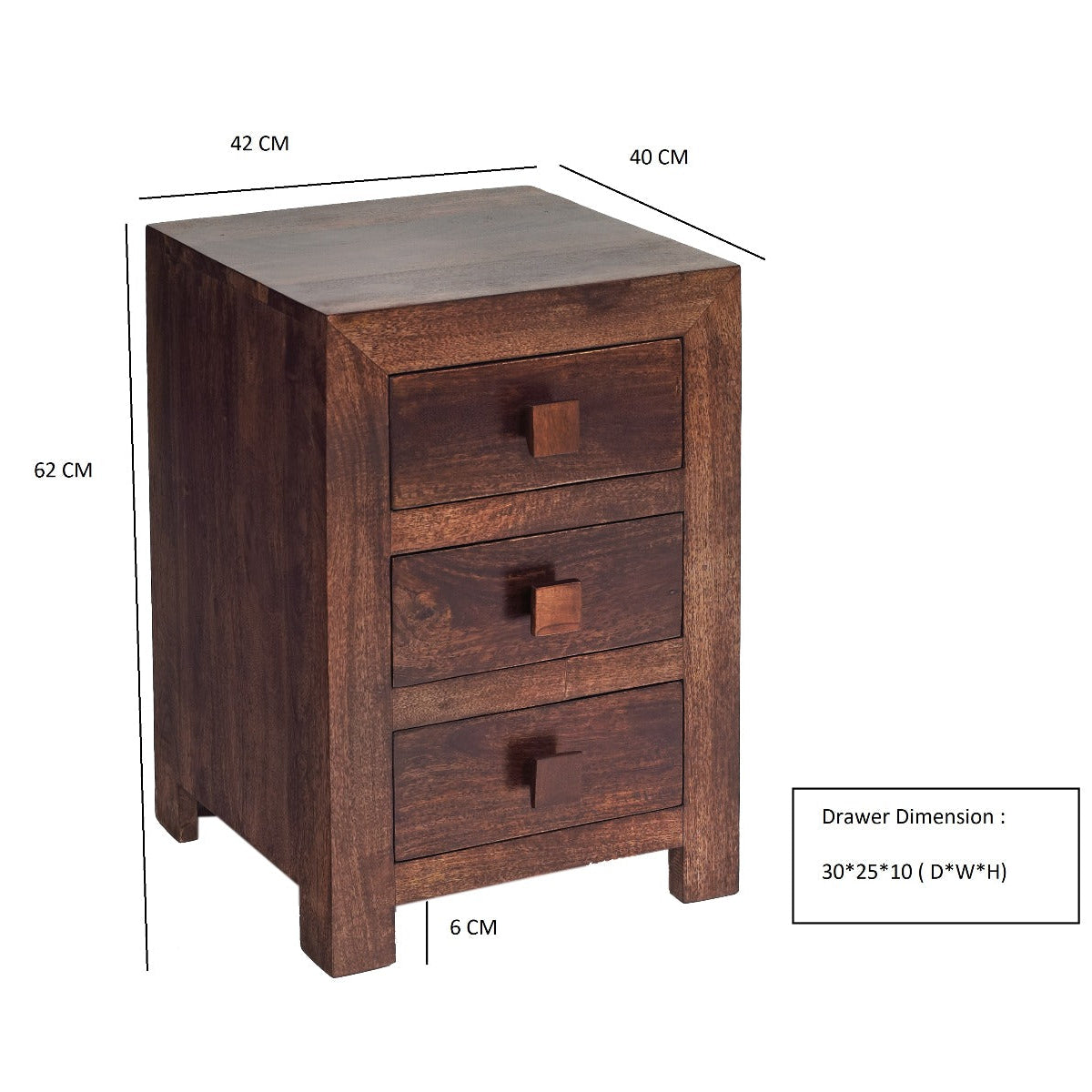 Toko Dark Mango 3 Drawer Bedside  For Indian Hub-IH-MB14