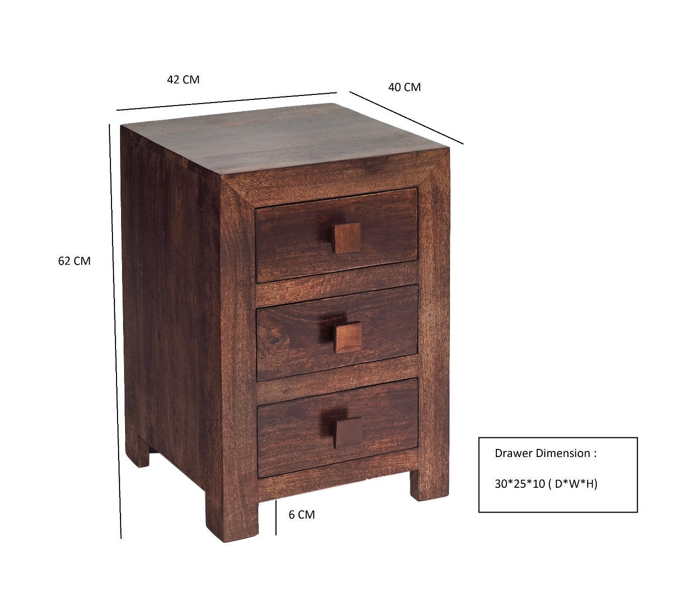 Toko Dark Mango 3 Drawer Bedside  For Indian Hub-IH-MB14