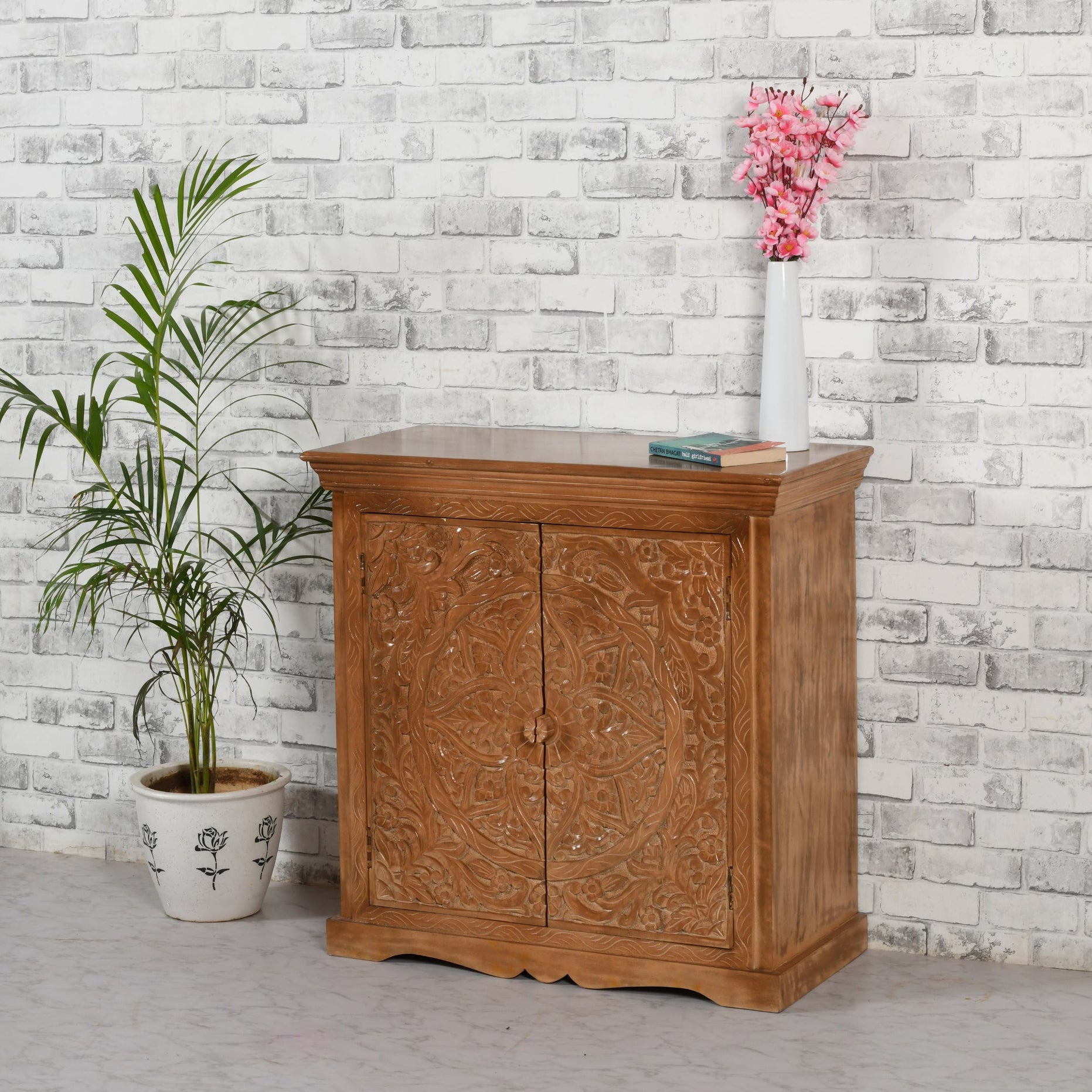 Artwork Mango Wood Sideboard With 2 Doors For Indian Hub-IH-MC03