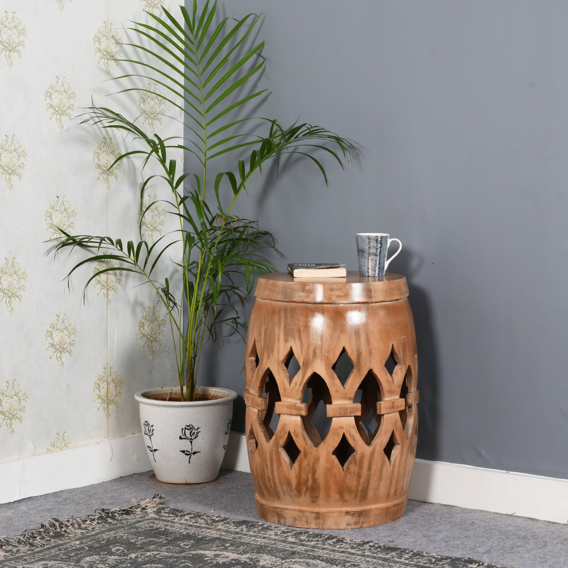 Artwork Mango Wood Side Table For Indian Hub-IH-MC08