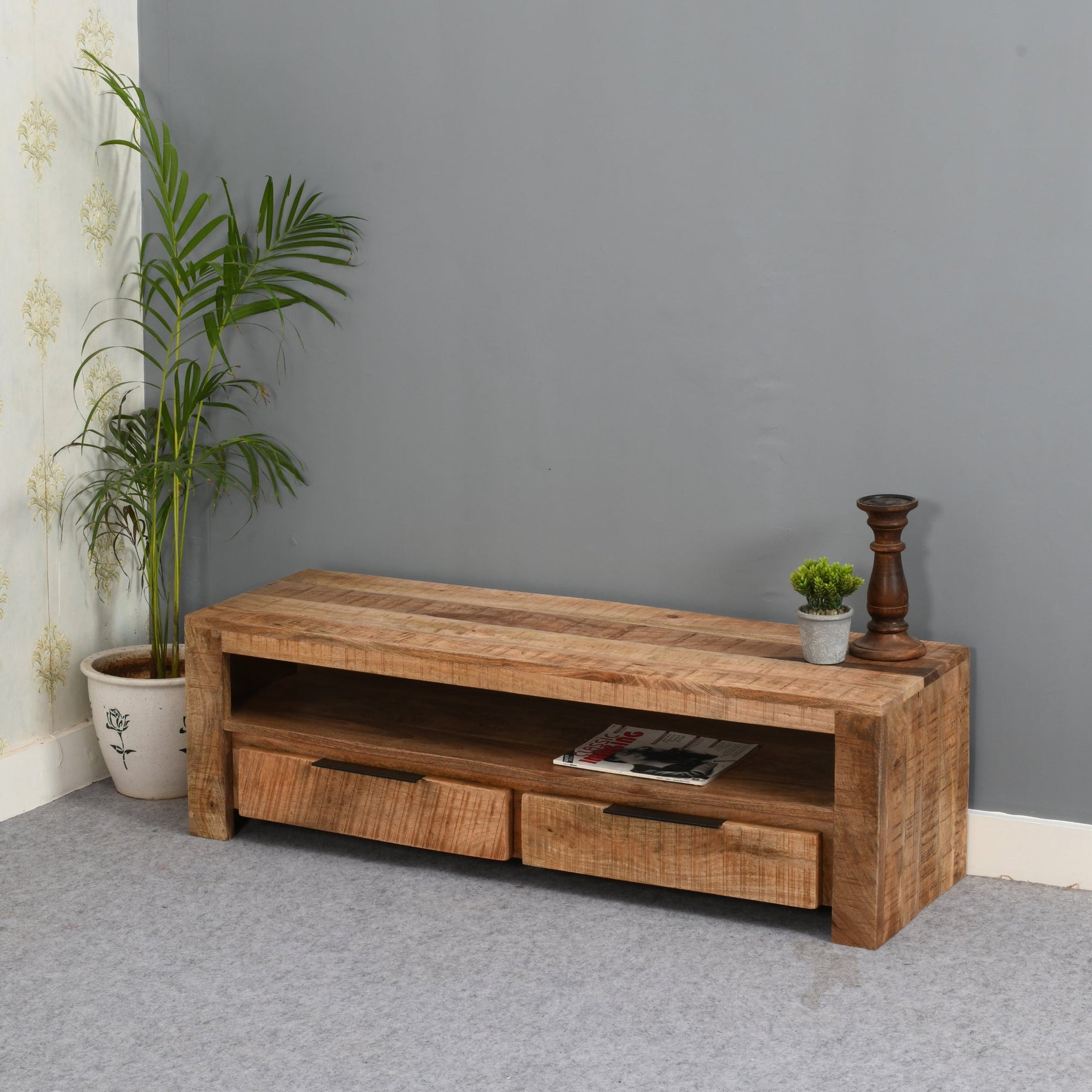 Surrey Solid Wood Tv Stand With 2 Drawers For Indian Hub-IH-MD03