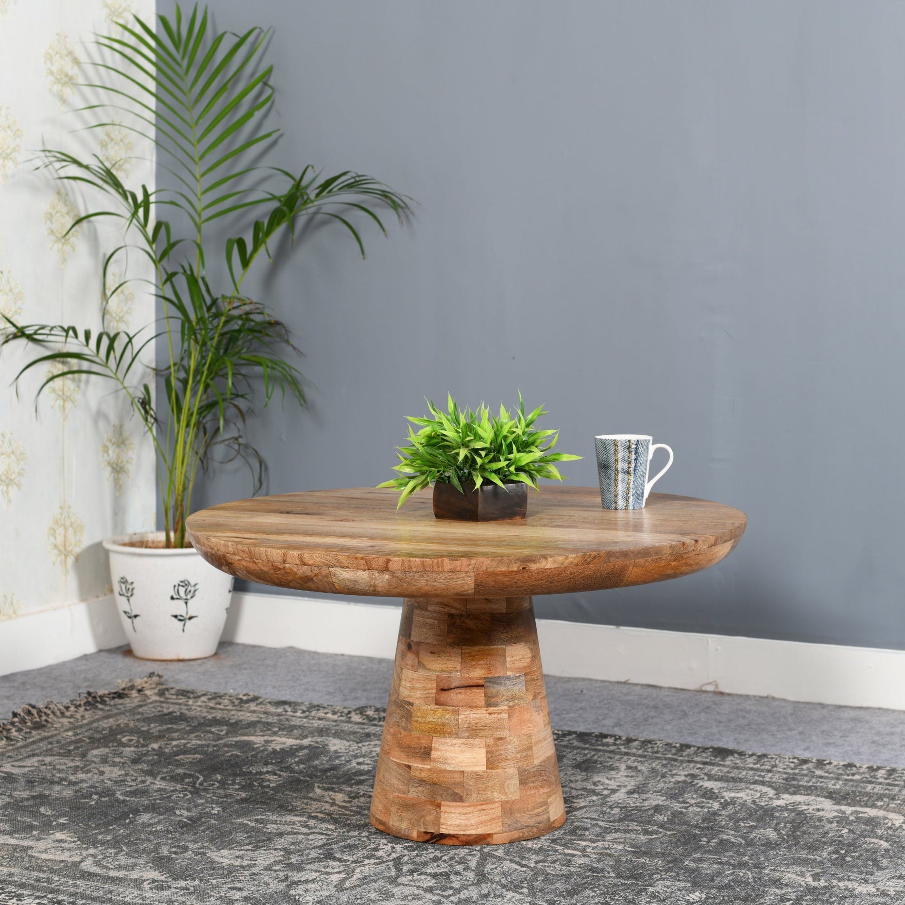 Surrey Solid Wood Coffee Table Mushroom Style For Indian Hub-IH-MD05